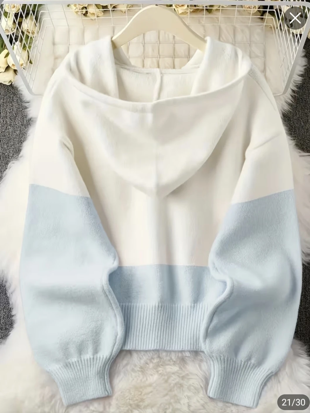 Two-Tone Pastel Button-Down Knit Hoodie - photo 2
