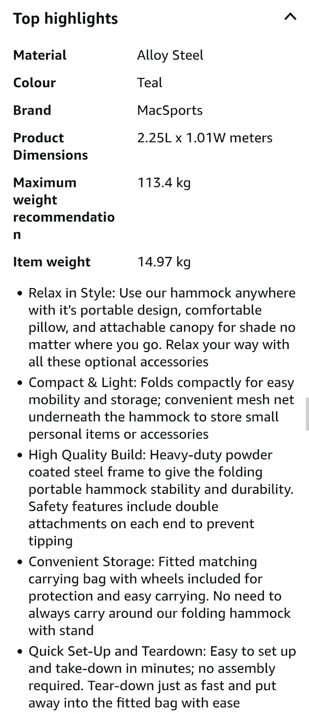MacSports Collapsible Portable Folding Hammock with Canopy - photo 4