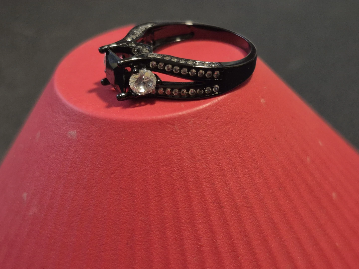 Black Ring with Clear and Black Stones - photo 2