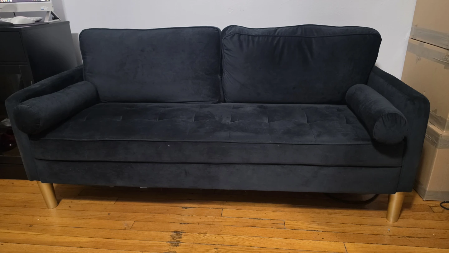 Black Velvet Sofa with Gold Legs - photo 2