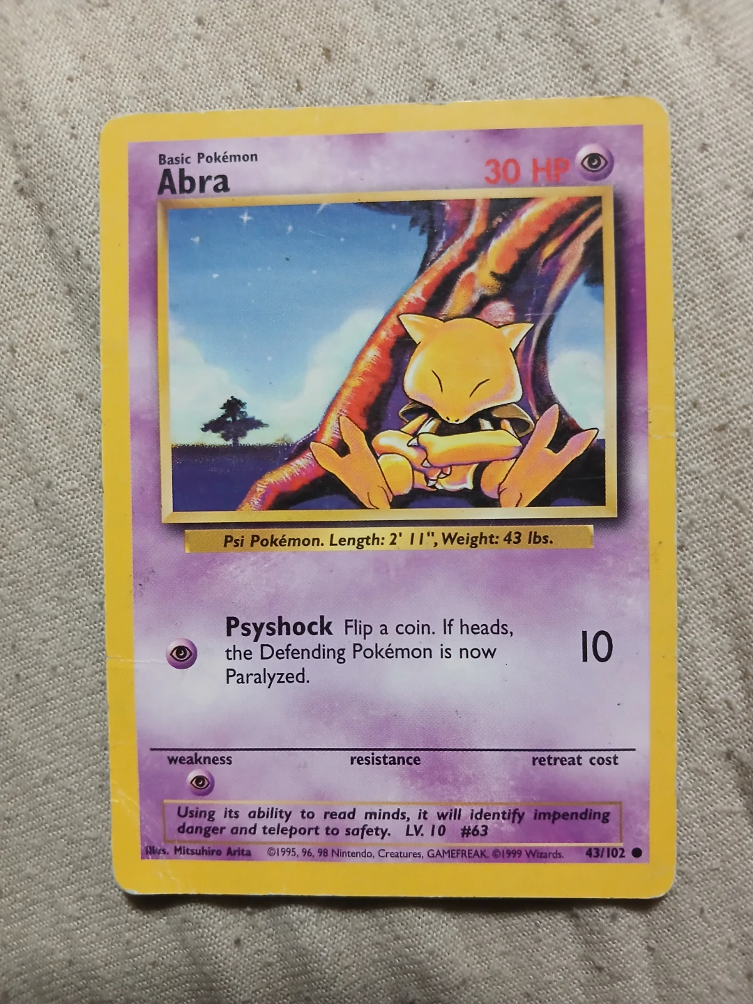 Abra 43/102 1999 Pokémon Card