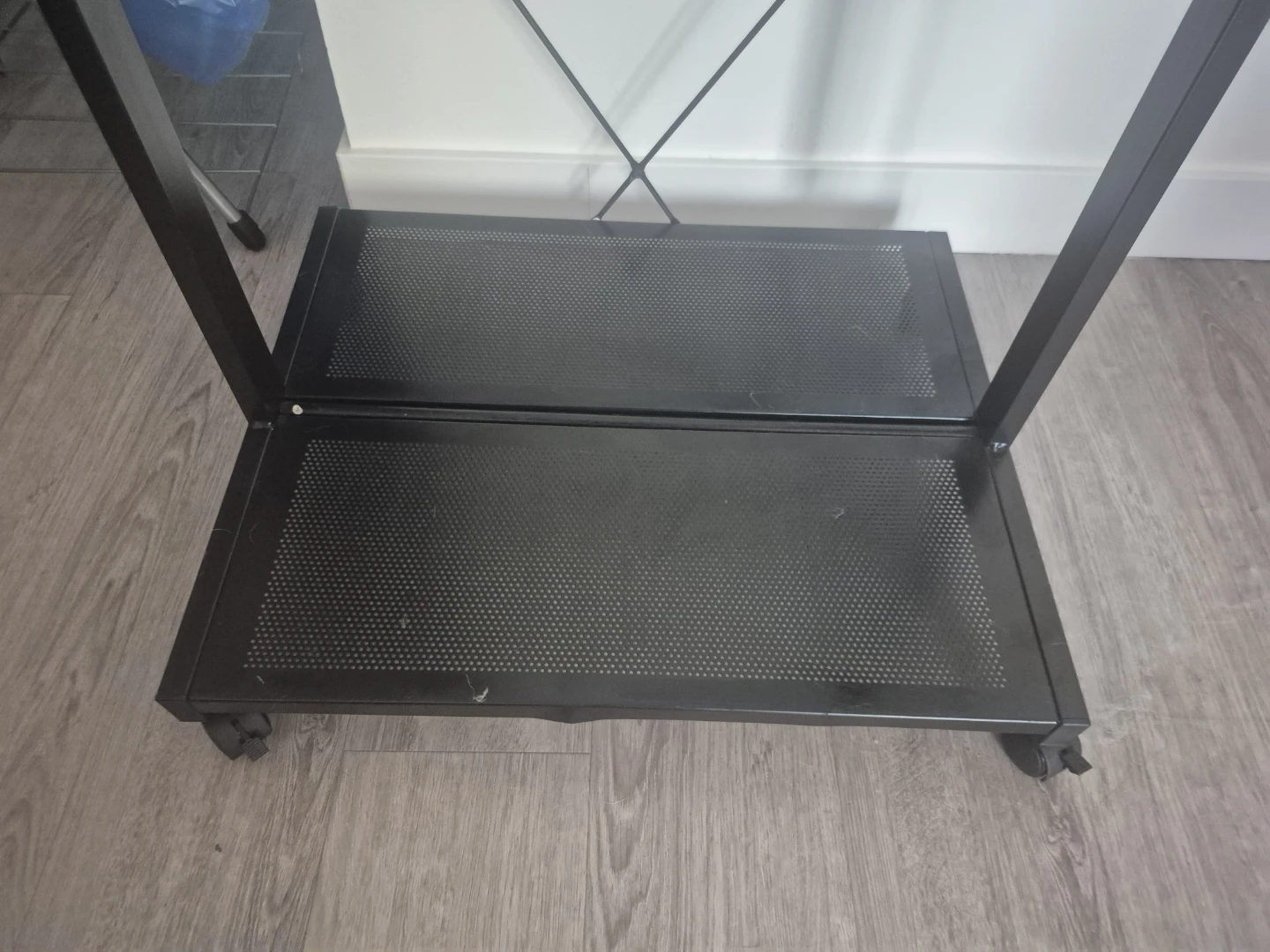 Black Metal and Glass Rolling Side Table
