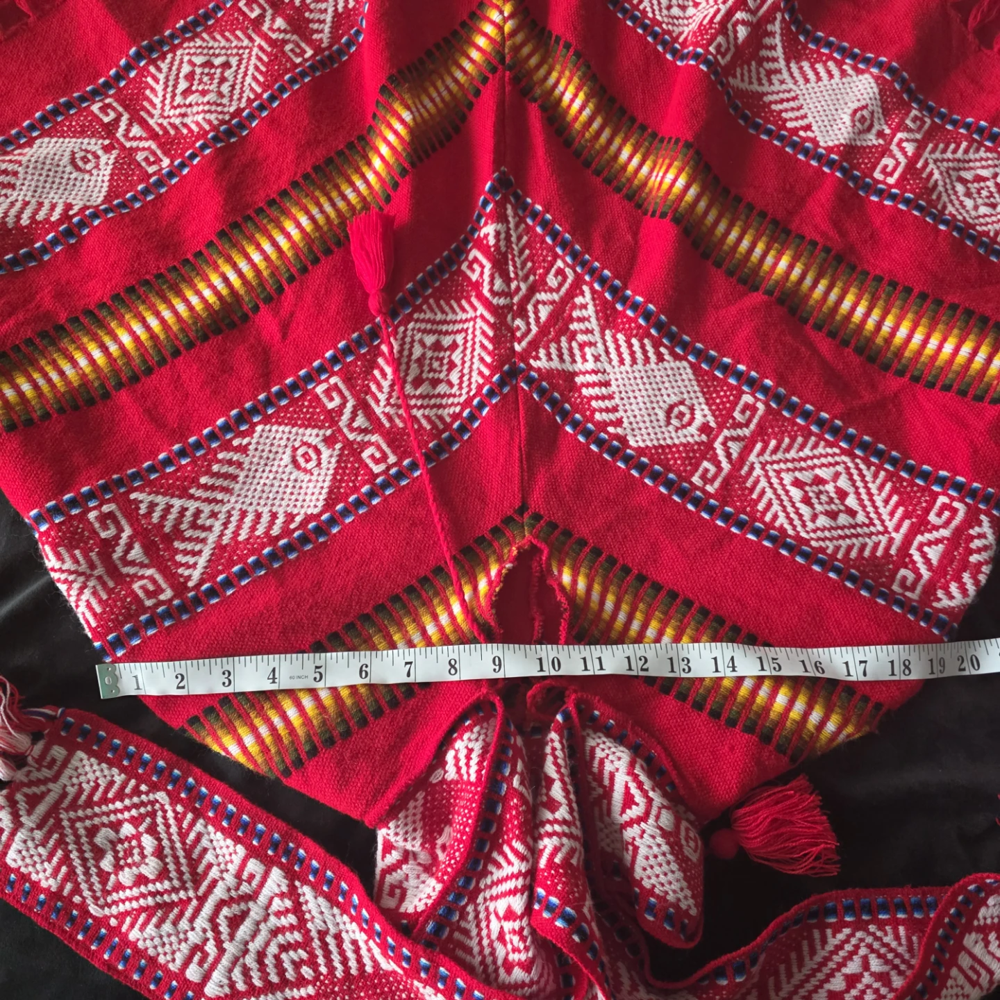 Handmade Red Patterned Fringe Poncho Ecuador - photo 4