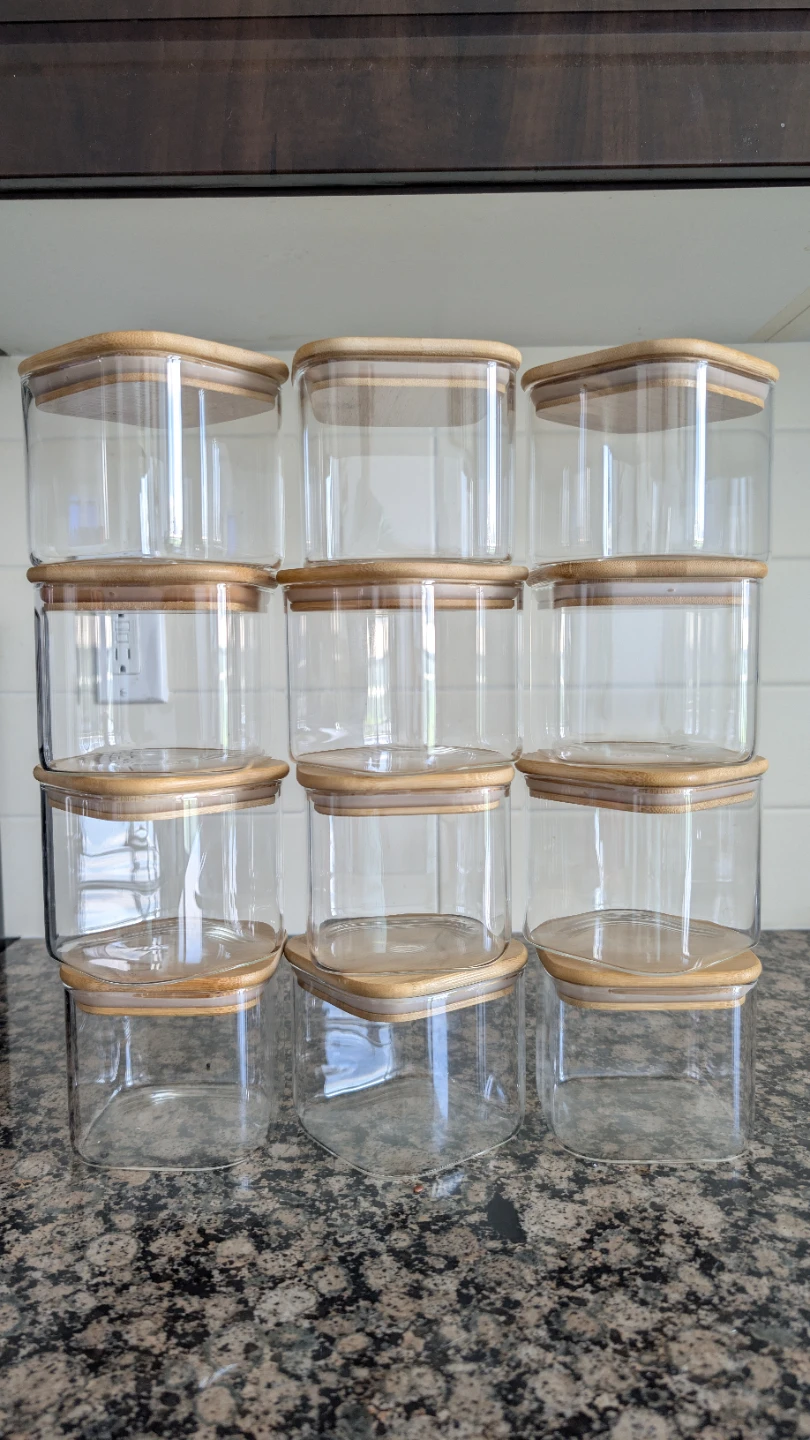 12 Glass Spice Jars (8 oz) w/ Square Bamboo Lids