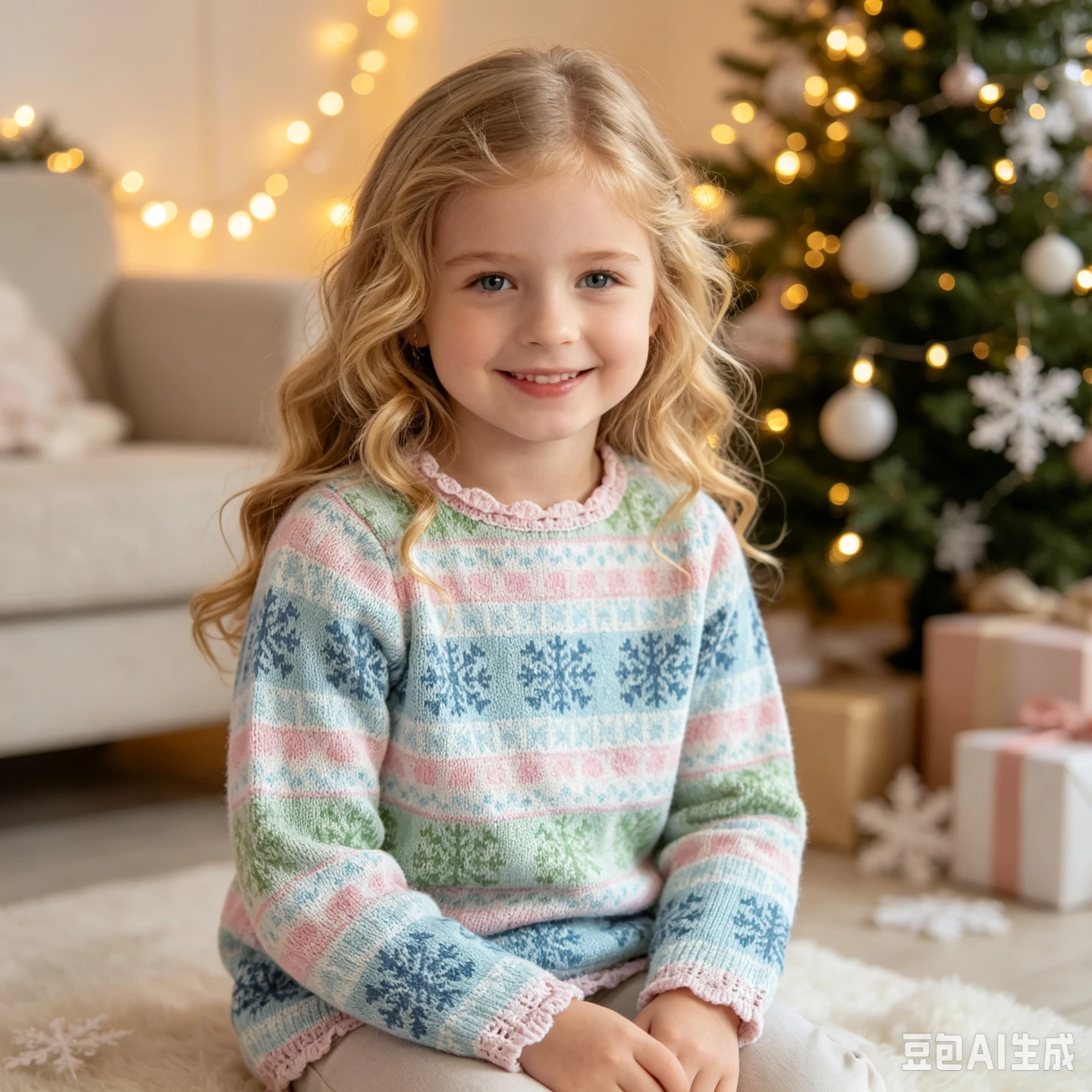 Girls' Pastel Snowflake Knit Sweater