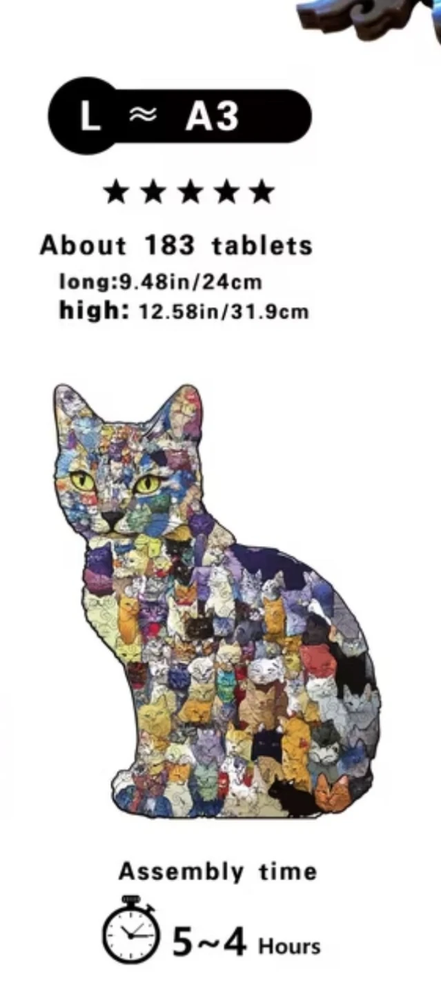 Wooden Cat Jigsaw Puzzle A3 Size - photo 4