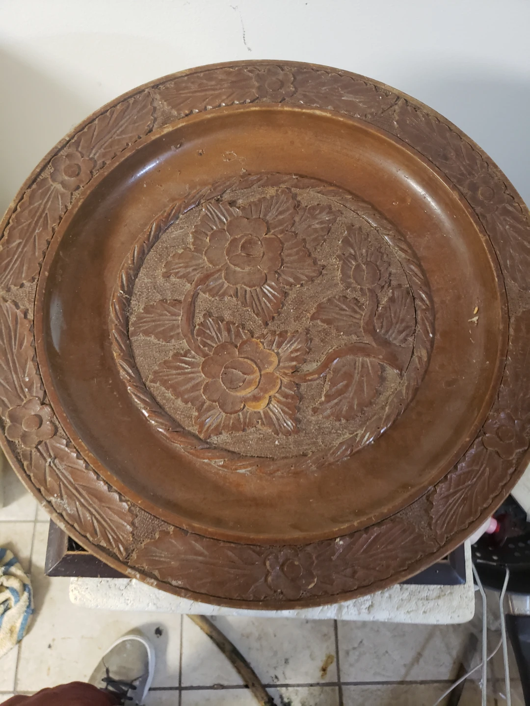 Vintage Hand-Carved Wooden Decorative Platter