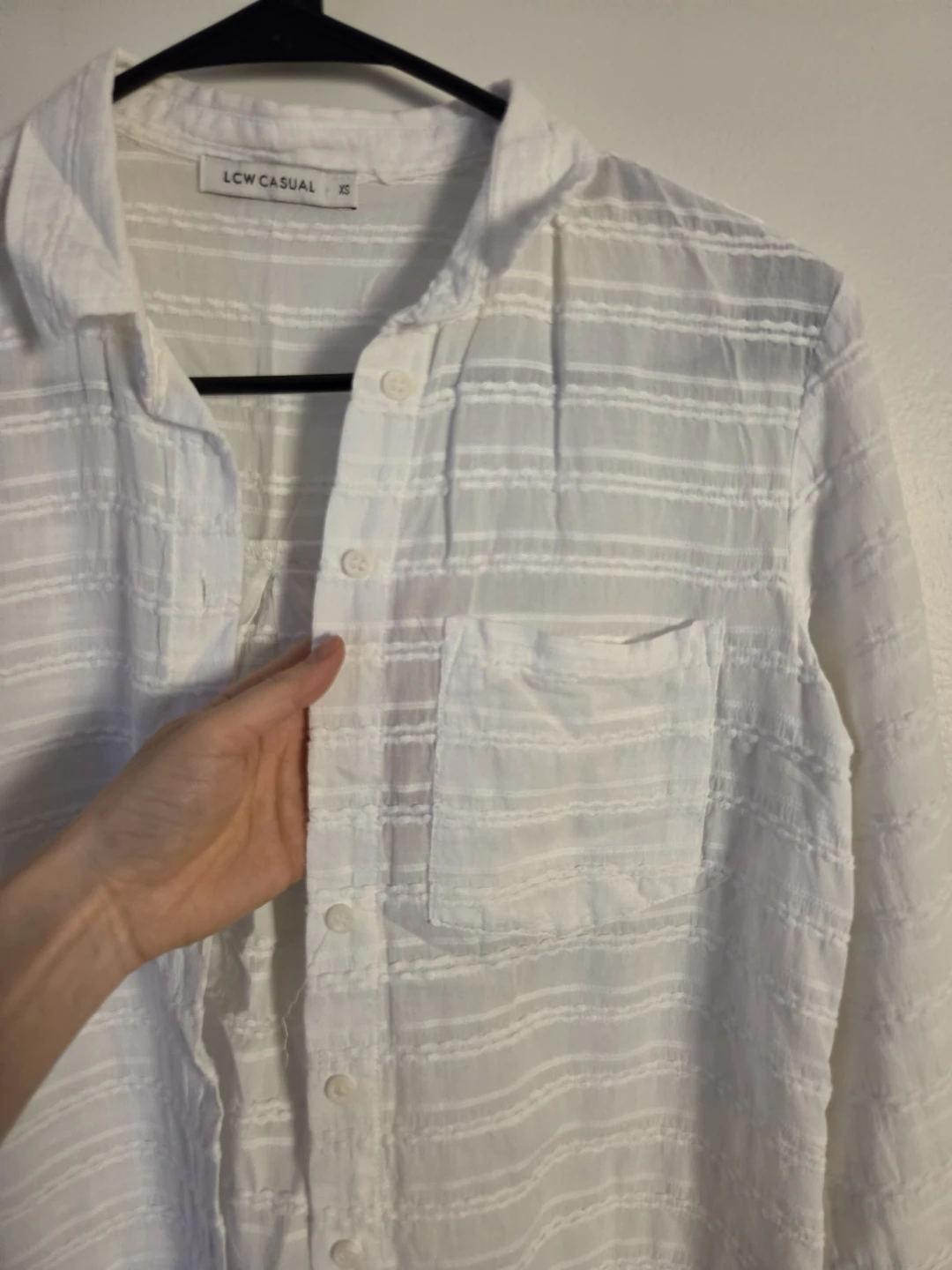 🏈 LCW Casual White Striped Button-Down Shirt XS 🏈 - photo 2