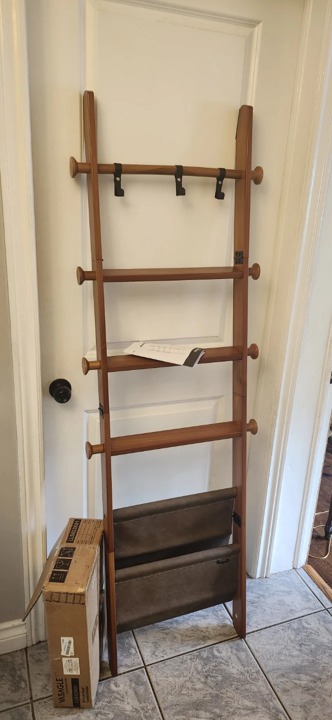 VASAGLE Ladder Shelf with Hooks and Storage