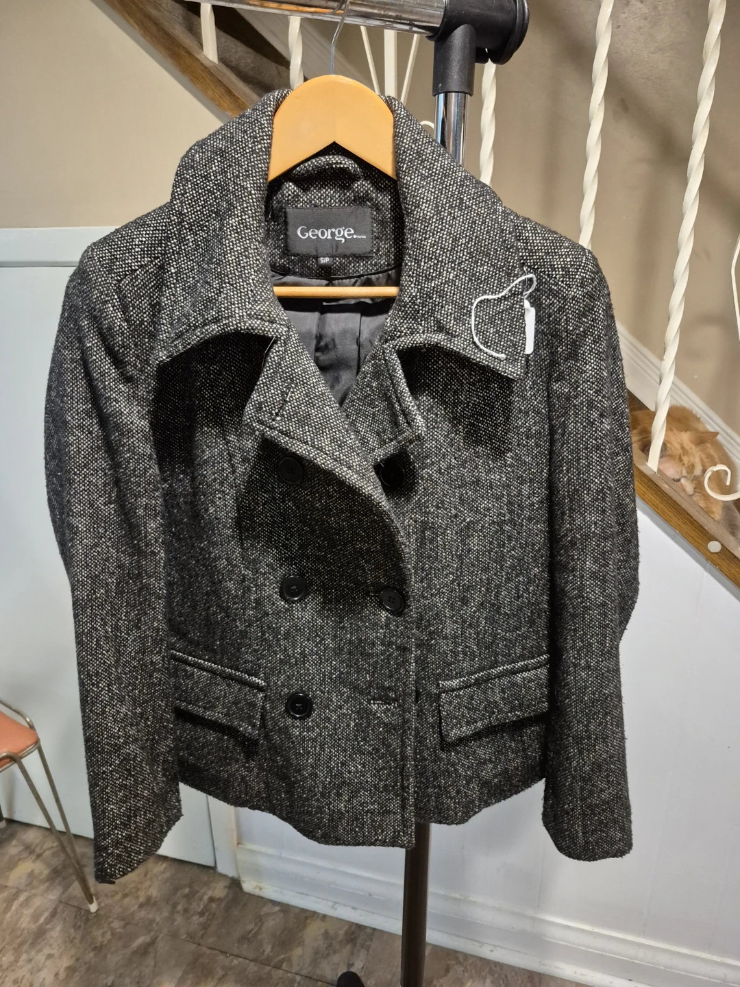 George Double-Breasted Peacoat Black/White Size S/P
