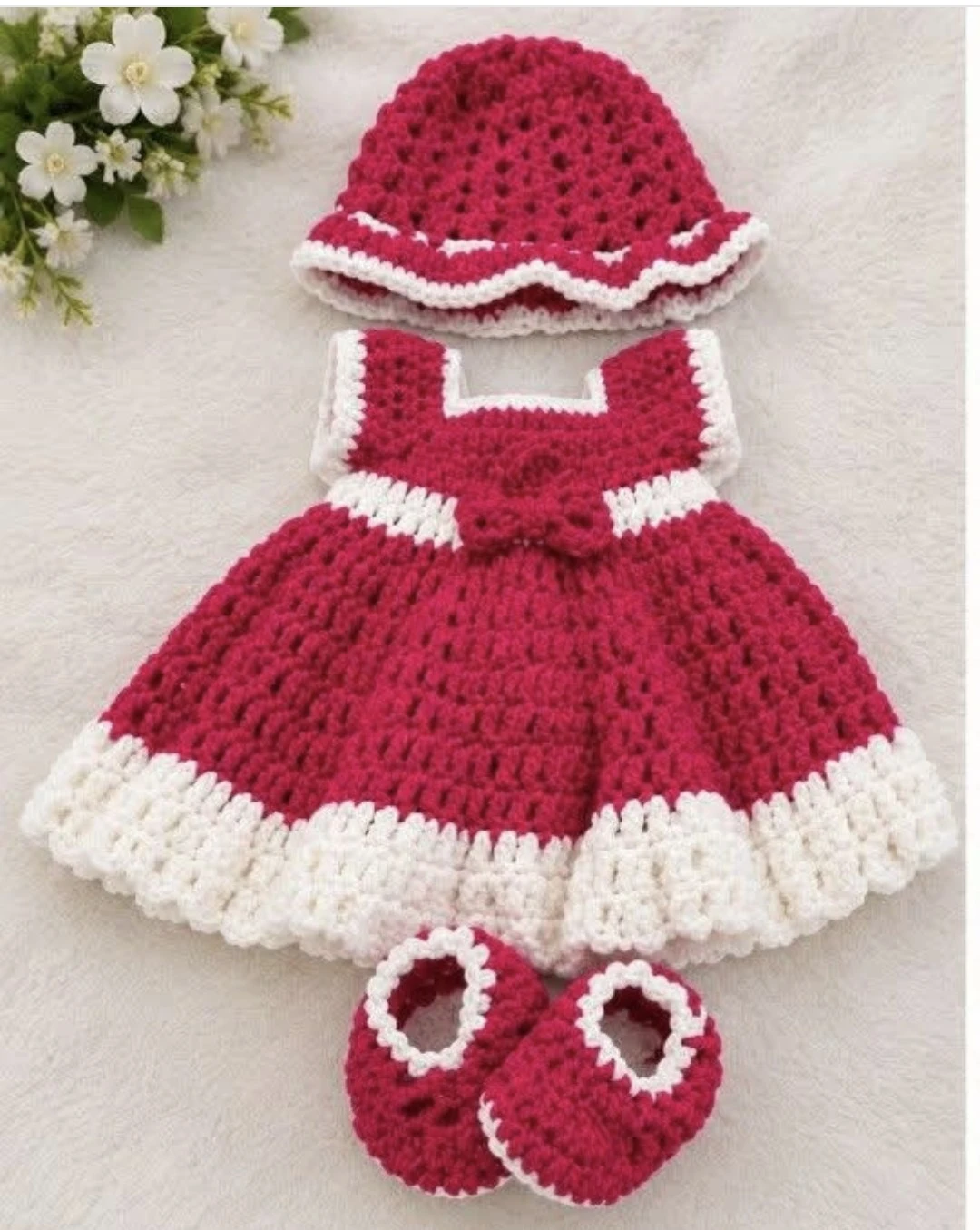 Handmade Crocheted Baby Dress Set
