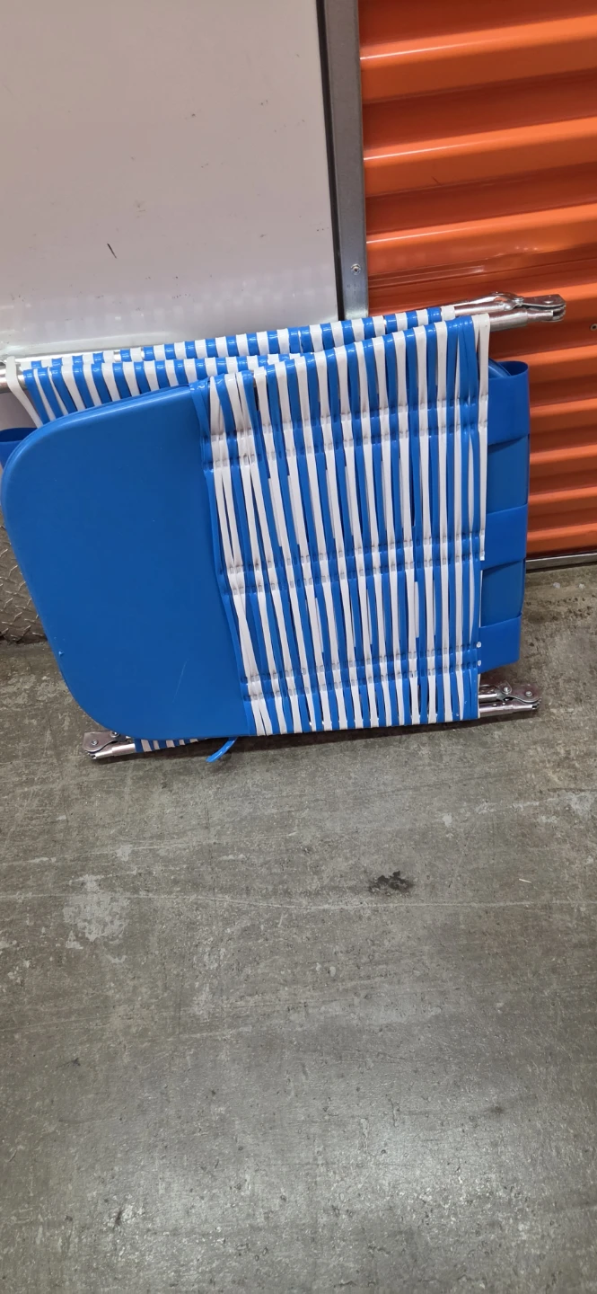 Blue and White Striped Folding Lounge Chair