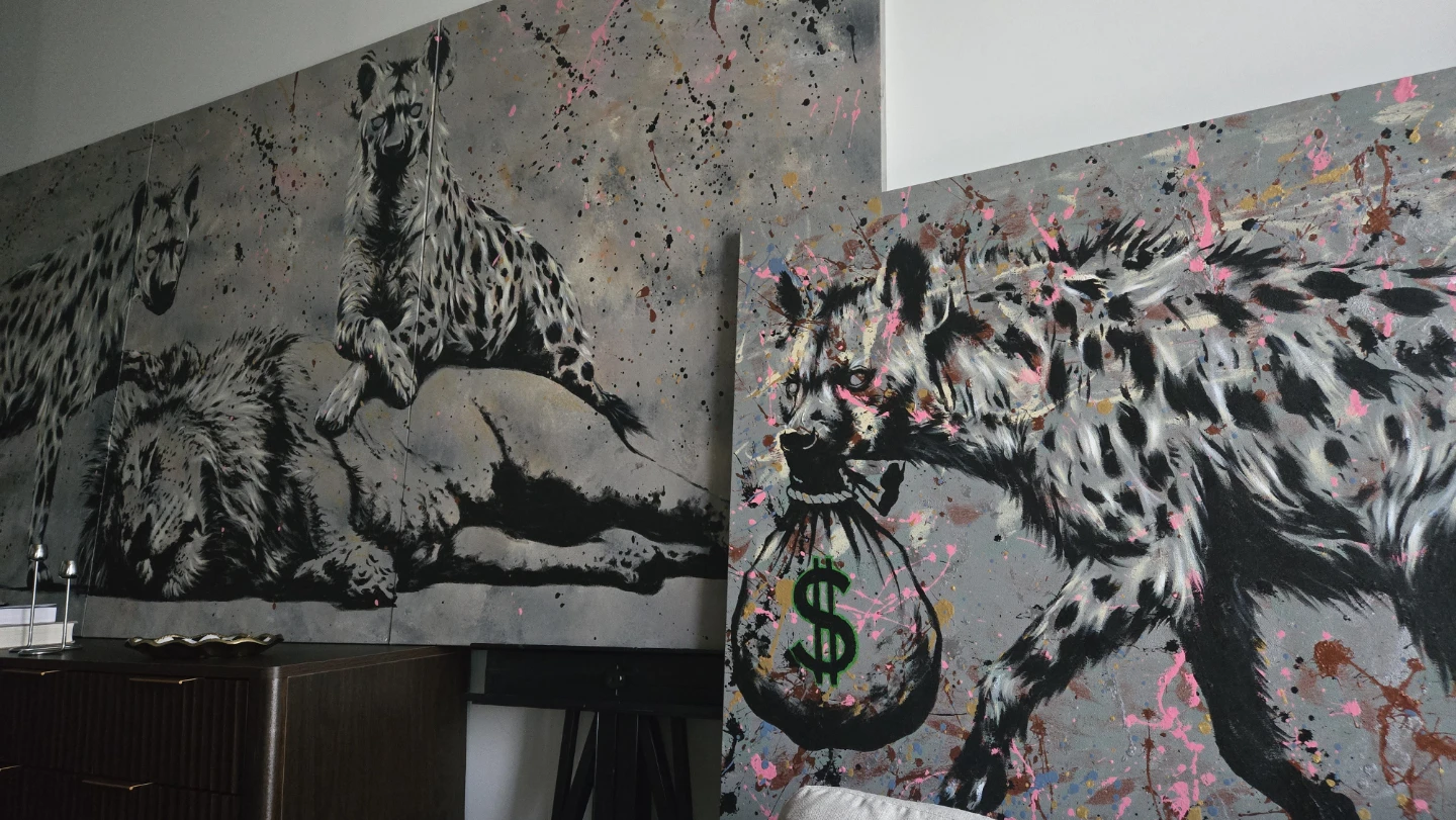 Large Hyena & Lion Wall Art