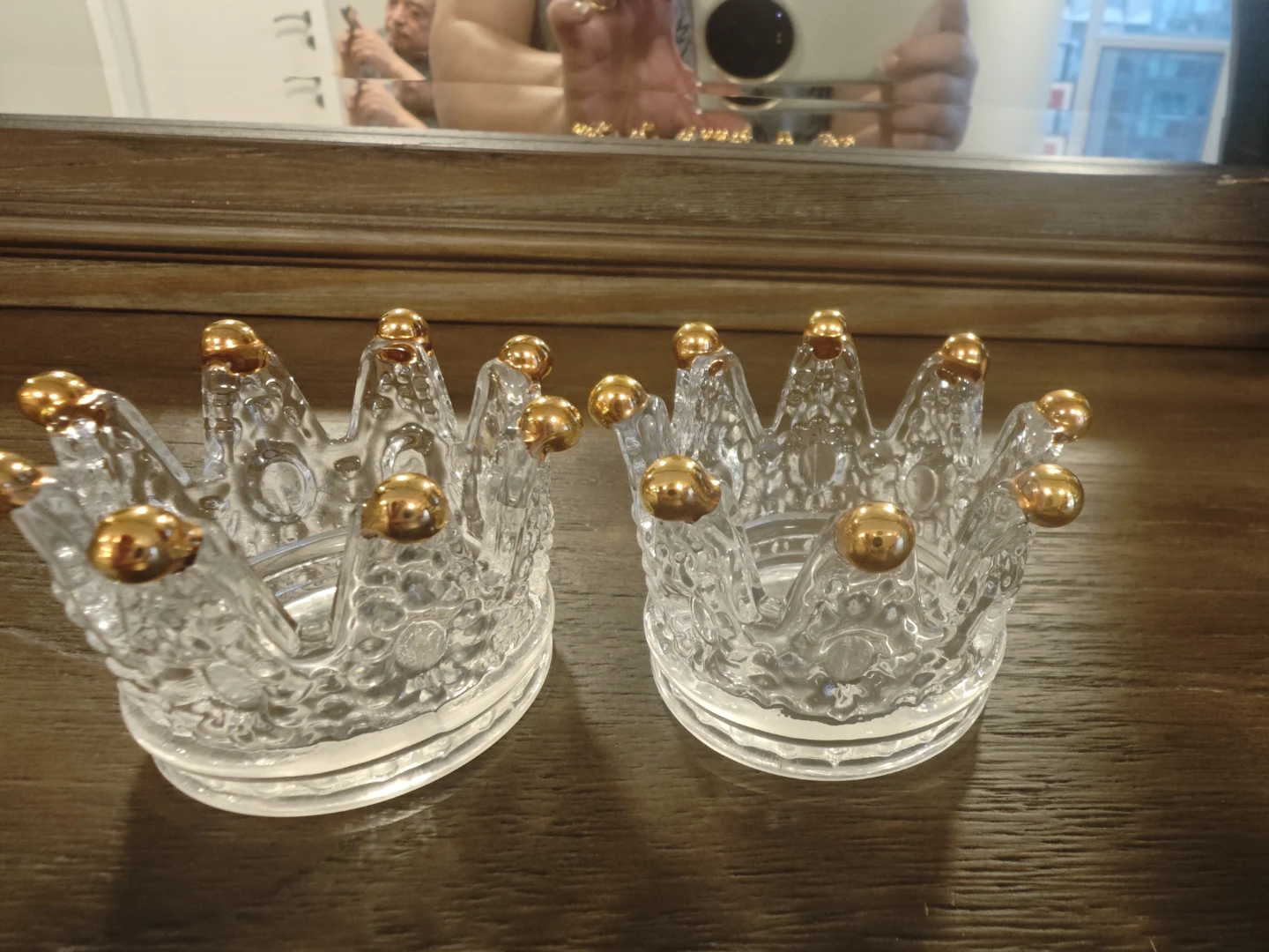 Set of 2 Glass Crown Storage Trays