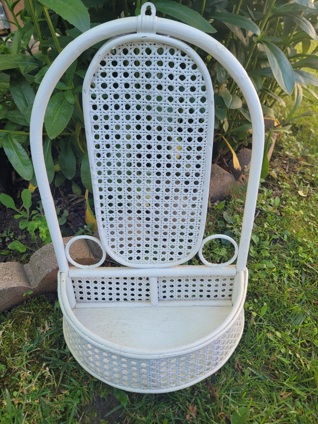 White Wicker Wall Shelf with Basket