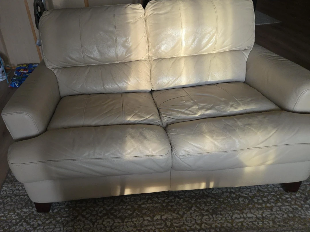 Beige Leather Sofa and Loveseat Set