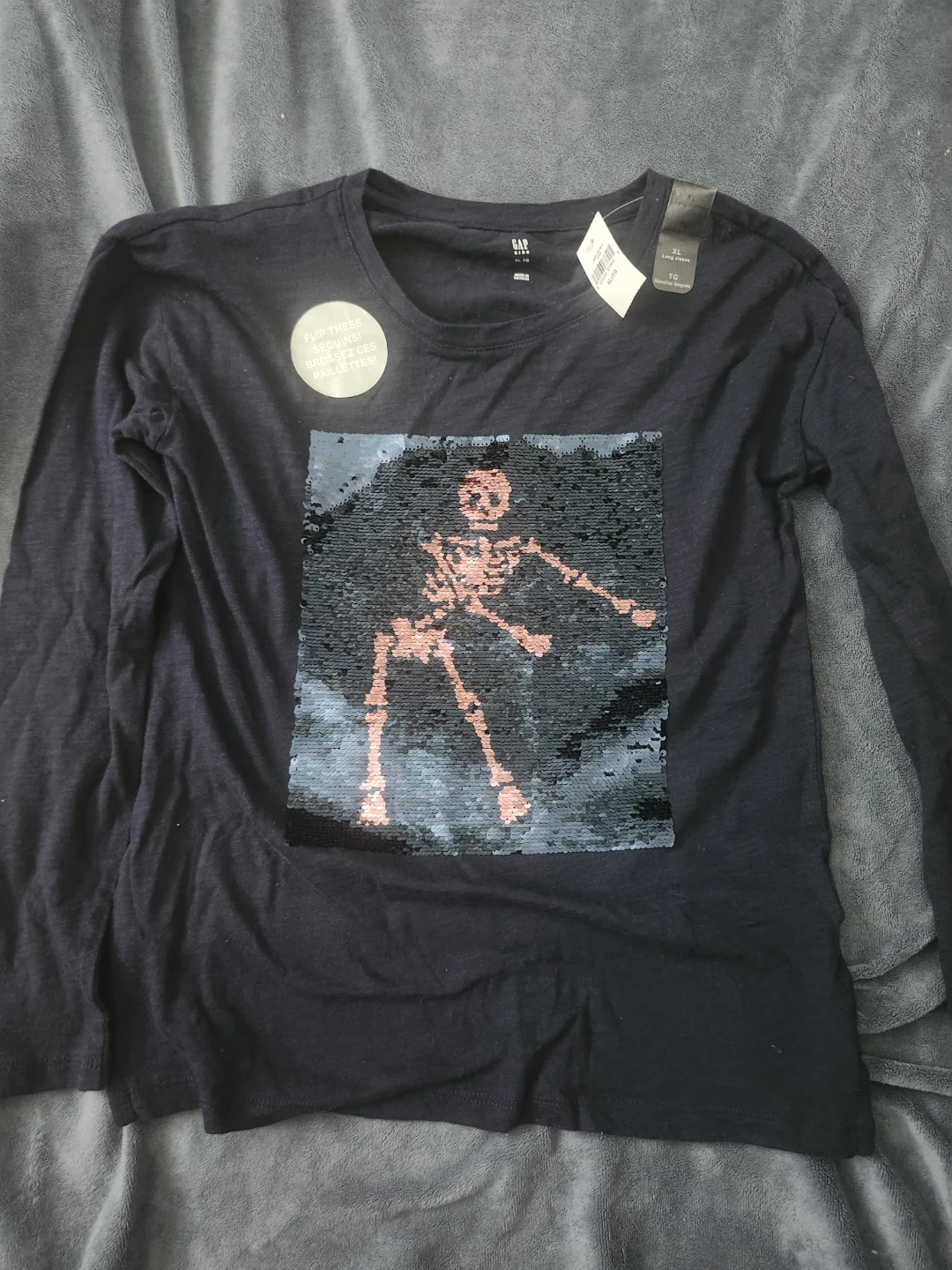 New GAP Kids Long Sleeve Sequin Skeleton Top - photo 2