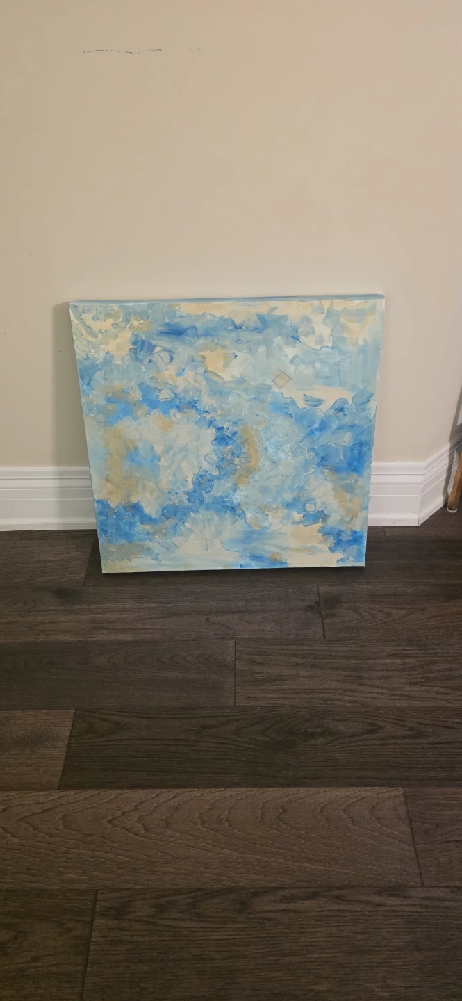 Signed Original Abstract Blue and Gold Canvas Art  Acrylic & Oil