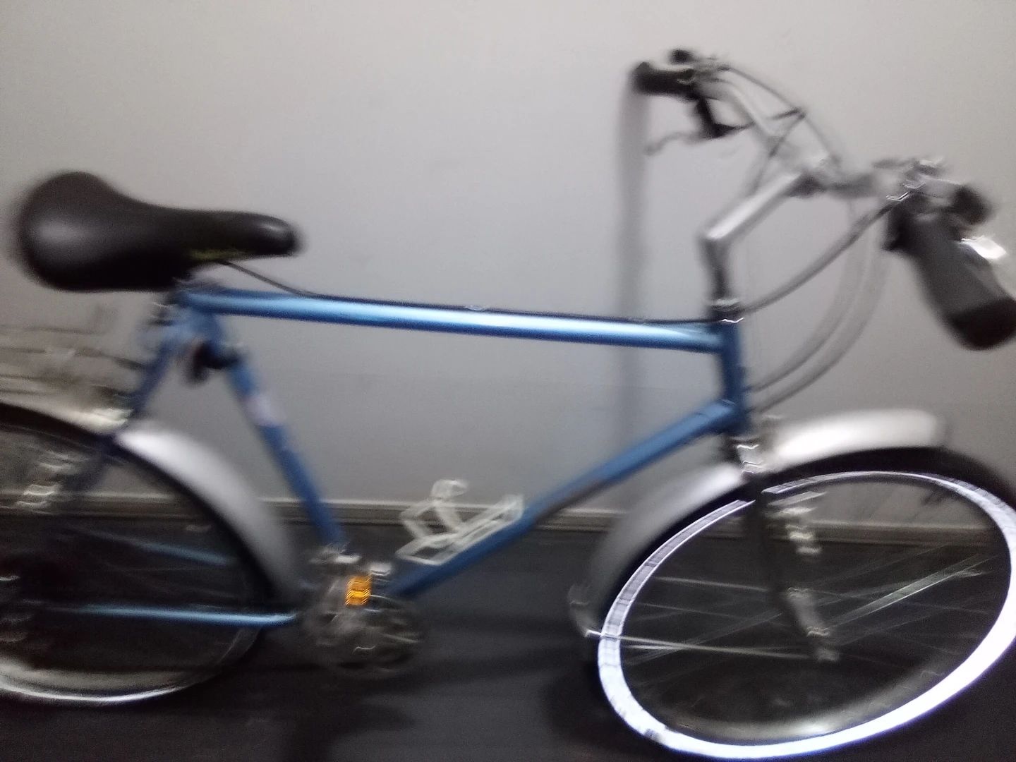Blue Bicycle with Rear Rack and Fenders