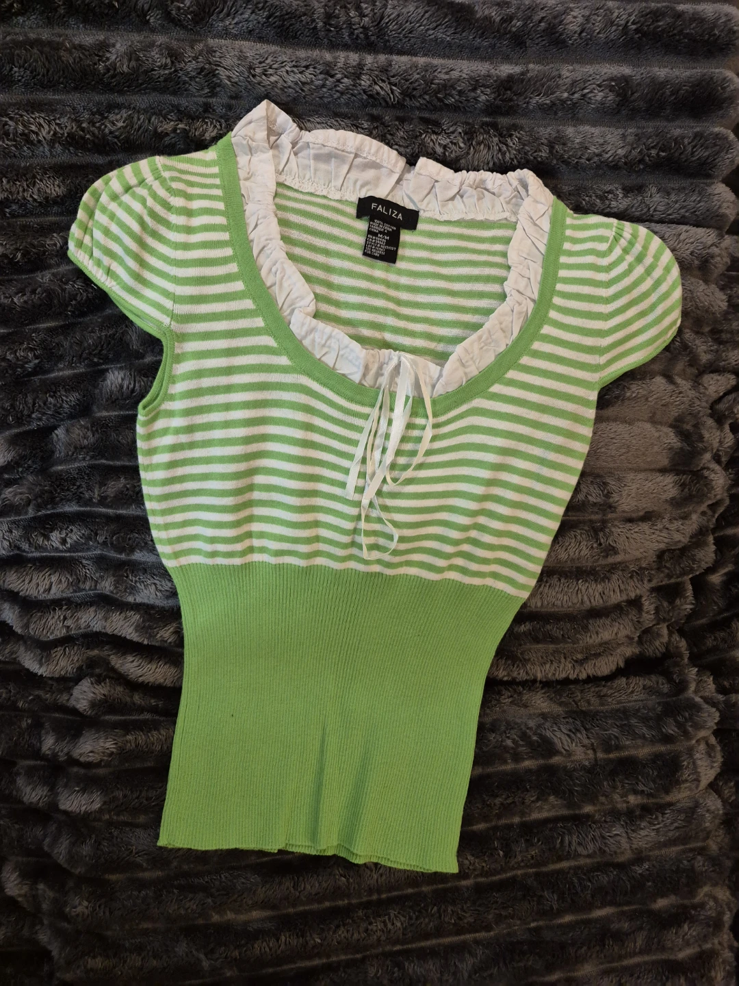 Faliza Green and White Striped Top