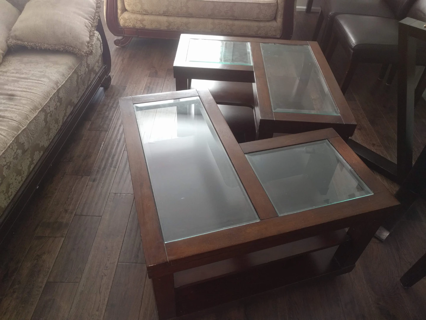 Set of Two Wooden Side Tables with Glass Tops - photo 4