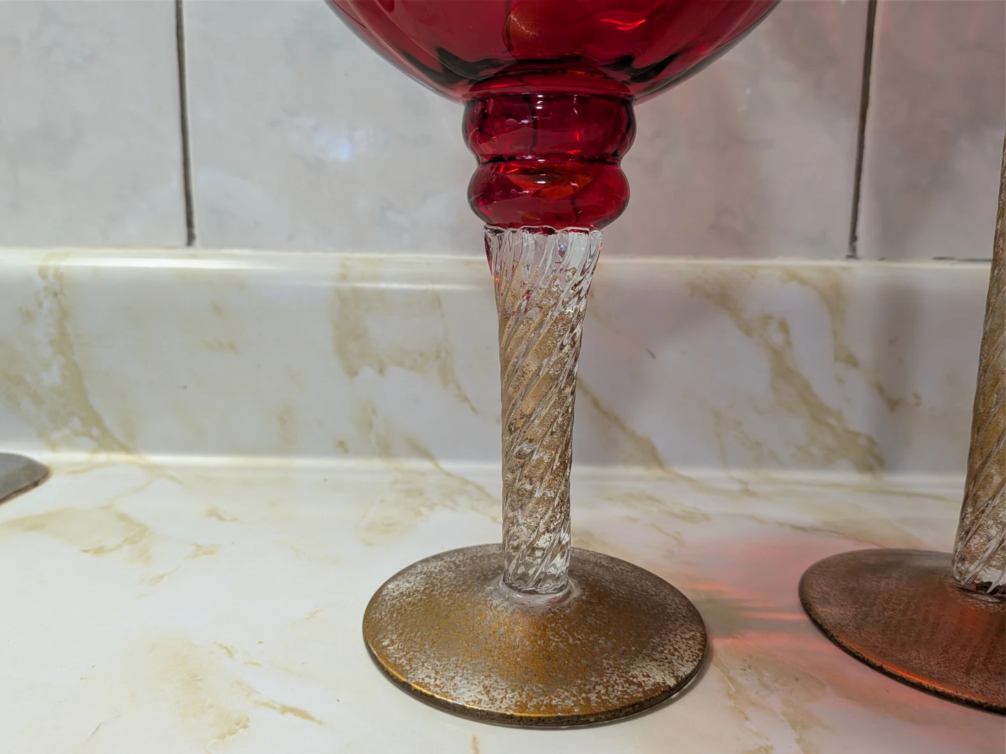Set of 3 Red Glass Hurricane Candle Holders - photo 5