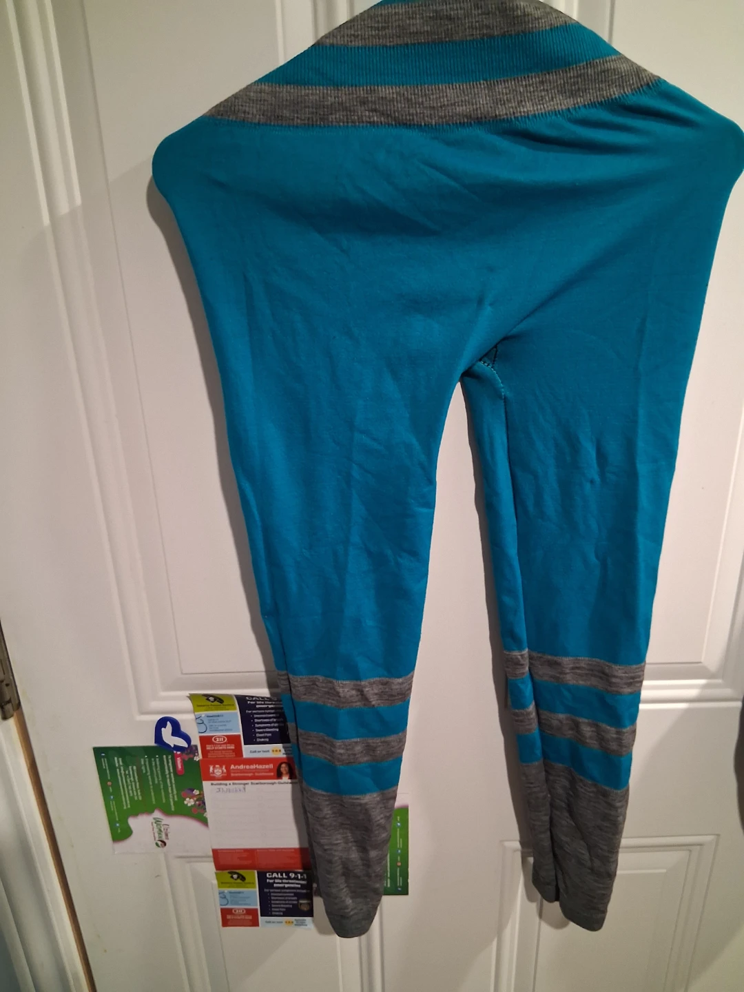 Turquoise and Grey Striped Leggings