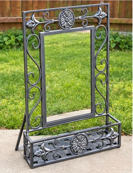 Wrought Iron Decorative Mirror with Storage Shelf - photo 2