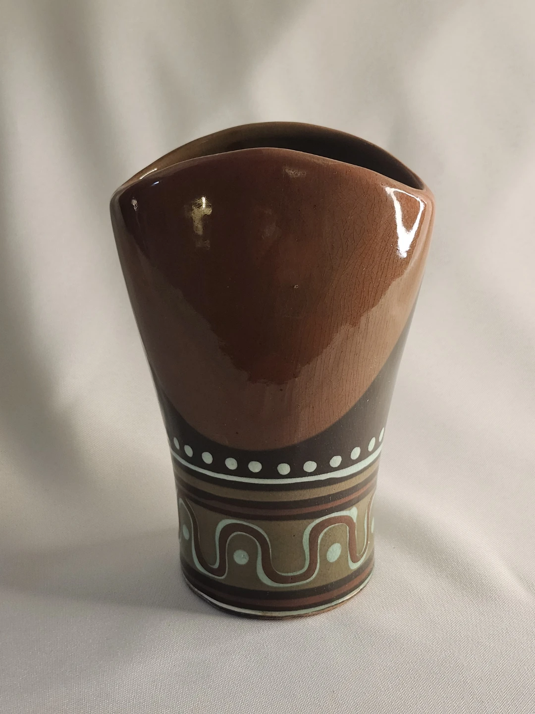 Vintage Ukrainian Vasylkiv Majolica Pottery Vase MCM