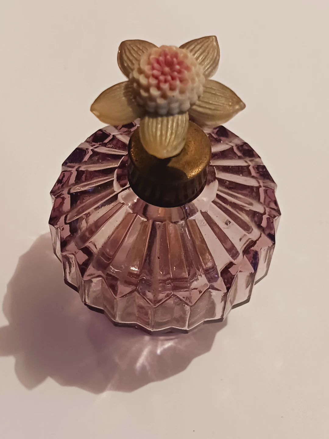 Vintage Purple Glass Perfume Bottle with Flower Stopper - photo 2