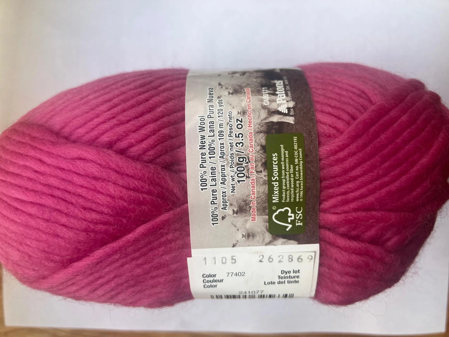 Patons Wool Roving Yarn - Magenta - photo 2