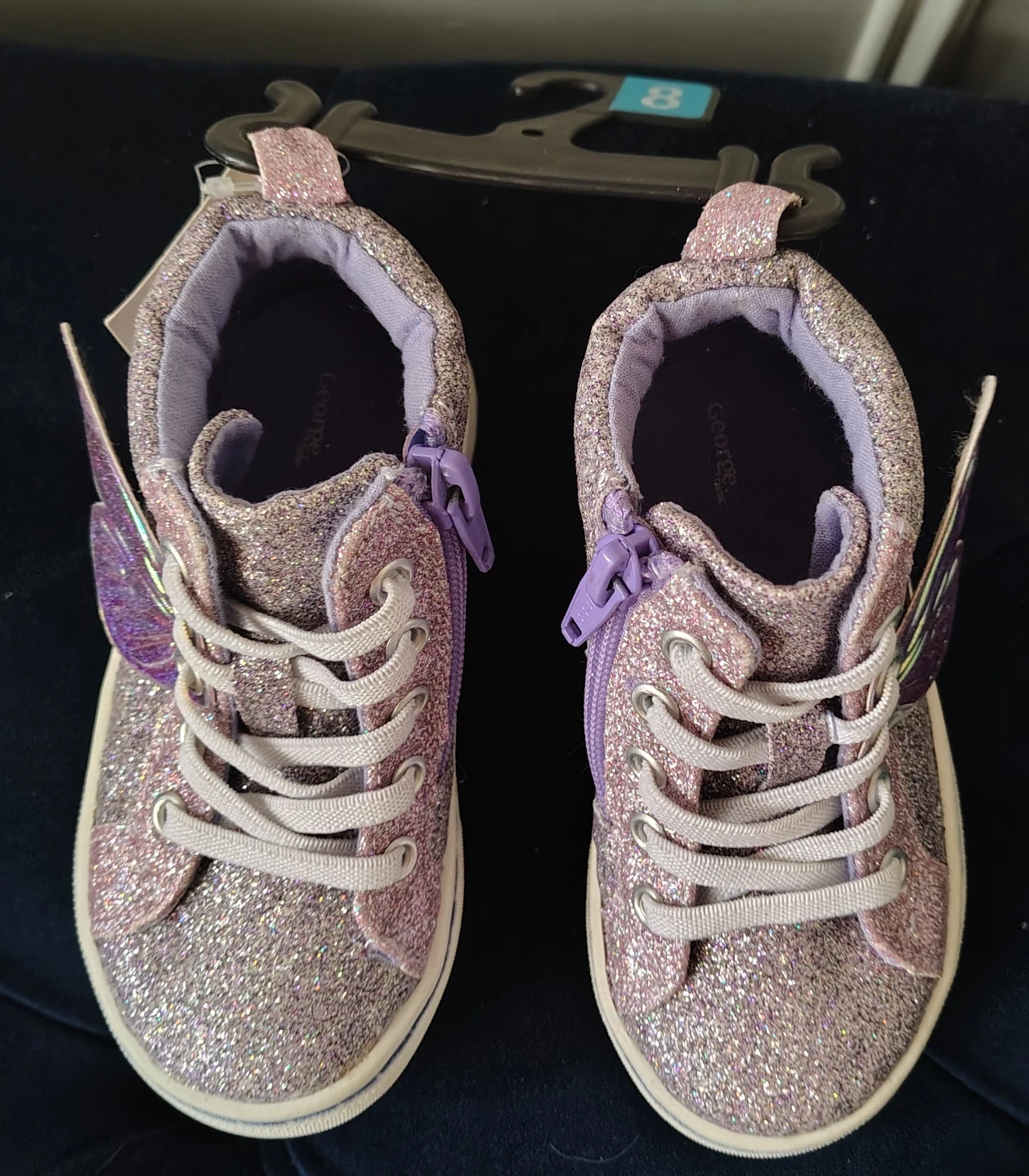 Sz 8 George Kids Glitter Butterfly High-Top Sneakers New - photo 3