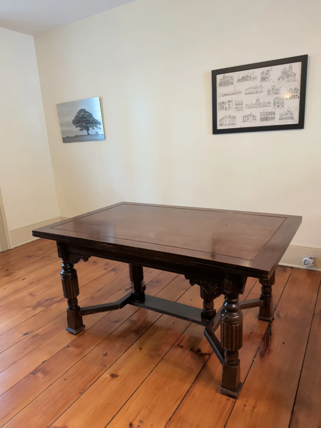 Vintage Dark Wood Extendable Dining Table