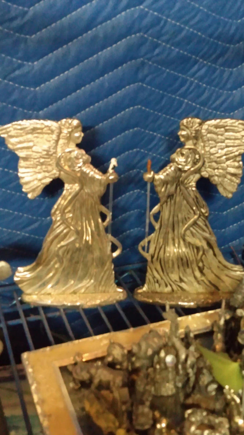 Set of two gold-toned angel candle holders