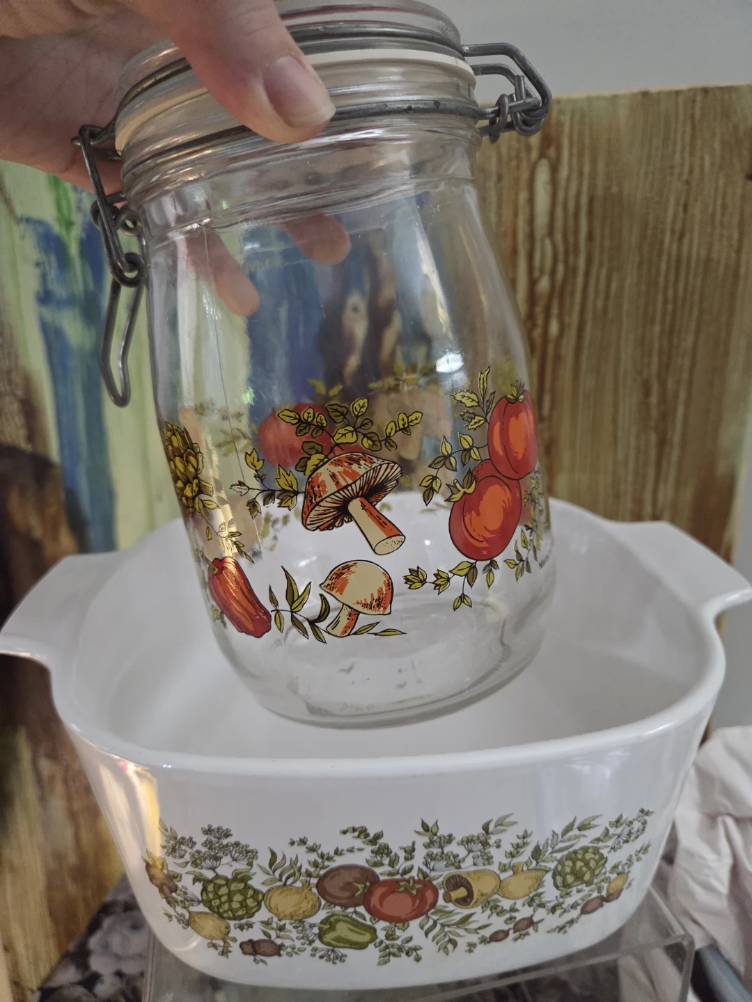 Vintage Vegetable Pattern Glass Storage Jar - photo 4