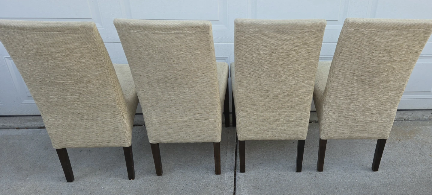 Beige Upholstered Parsons Dining Chairs. 4 w Dark Wood Legs. - photo 5