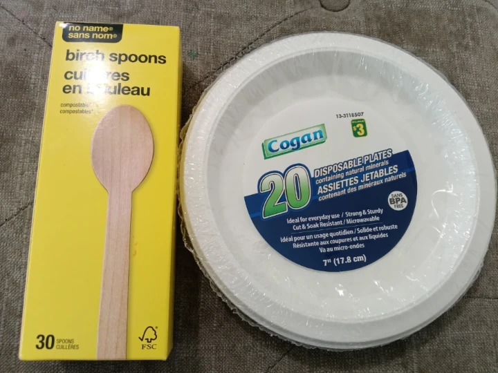No Name Birch Spoons and Cogan Disposable Plates