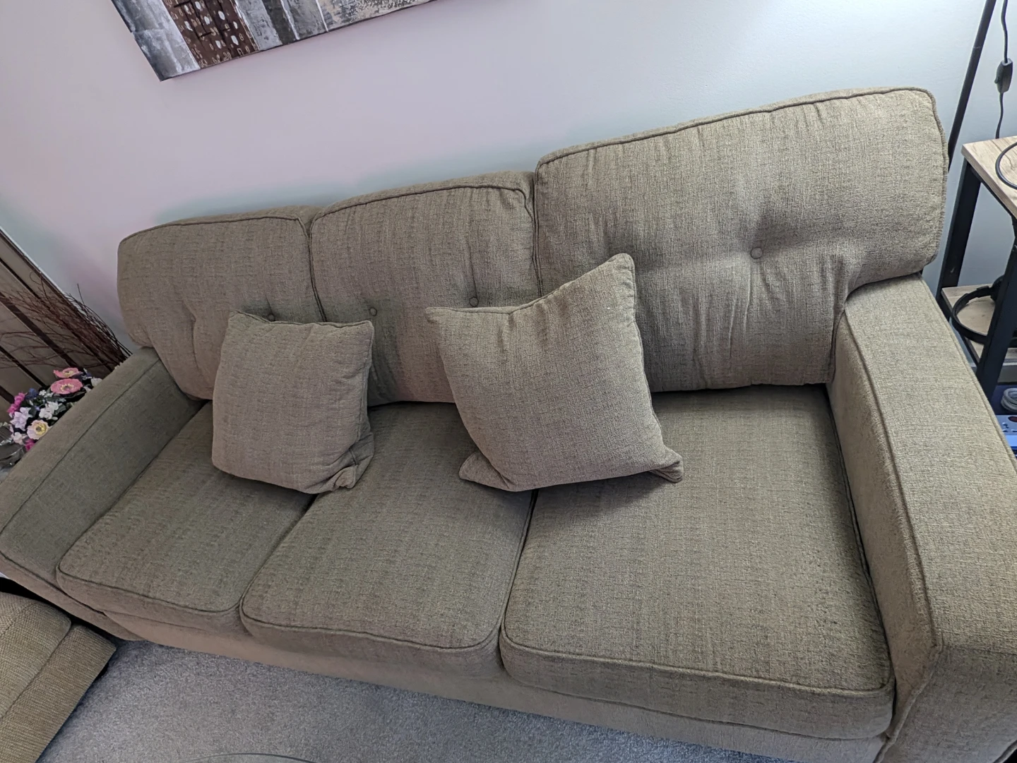 Three-seater beige fabric sofa - photo 3