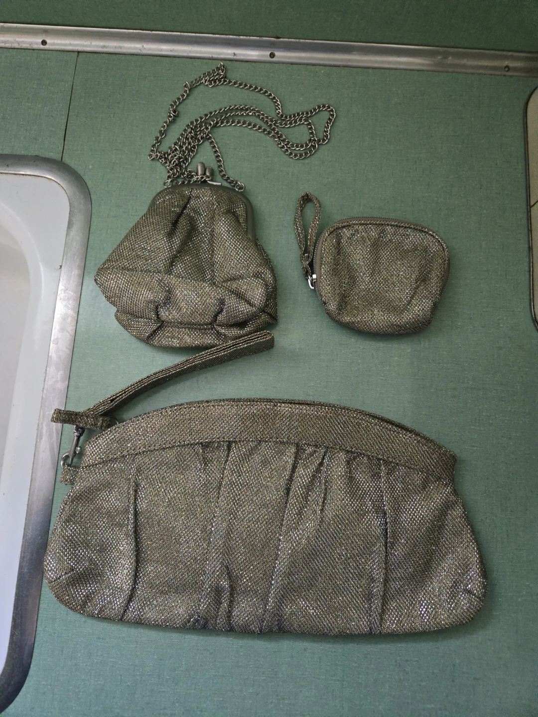 Three (3) Piece Sparkly Gold Dressy Purses