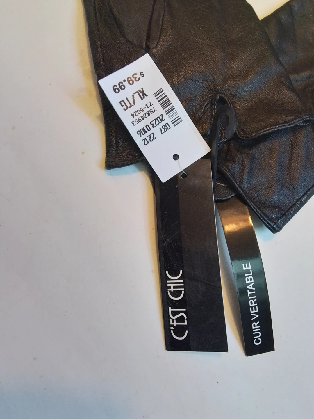 NWT C'est Chic Women's Black Genuine Leather Gloves - photo 2