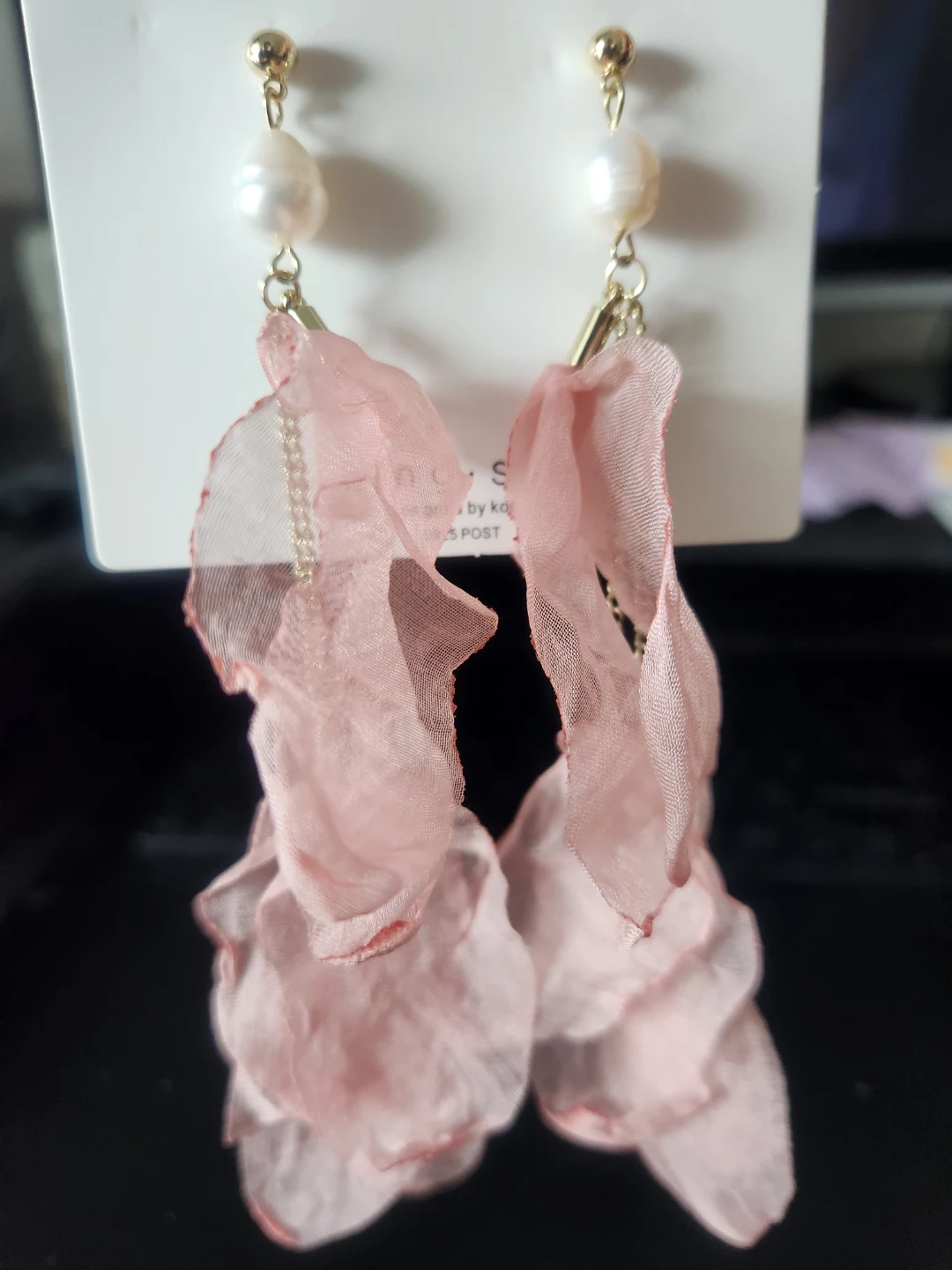 Ming.Sen Pink Fabric Flower Earrings - photo 2