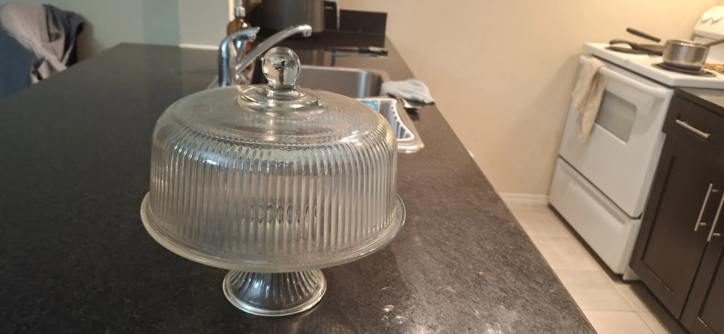 Glass Cake Stand with Ribbed Dome