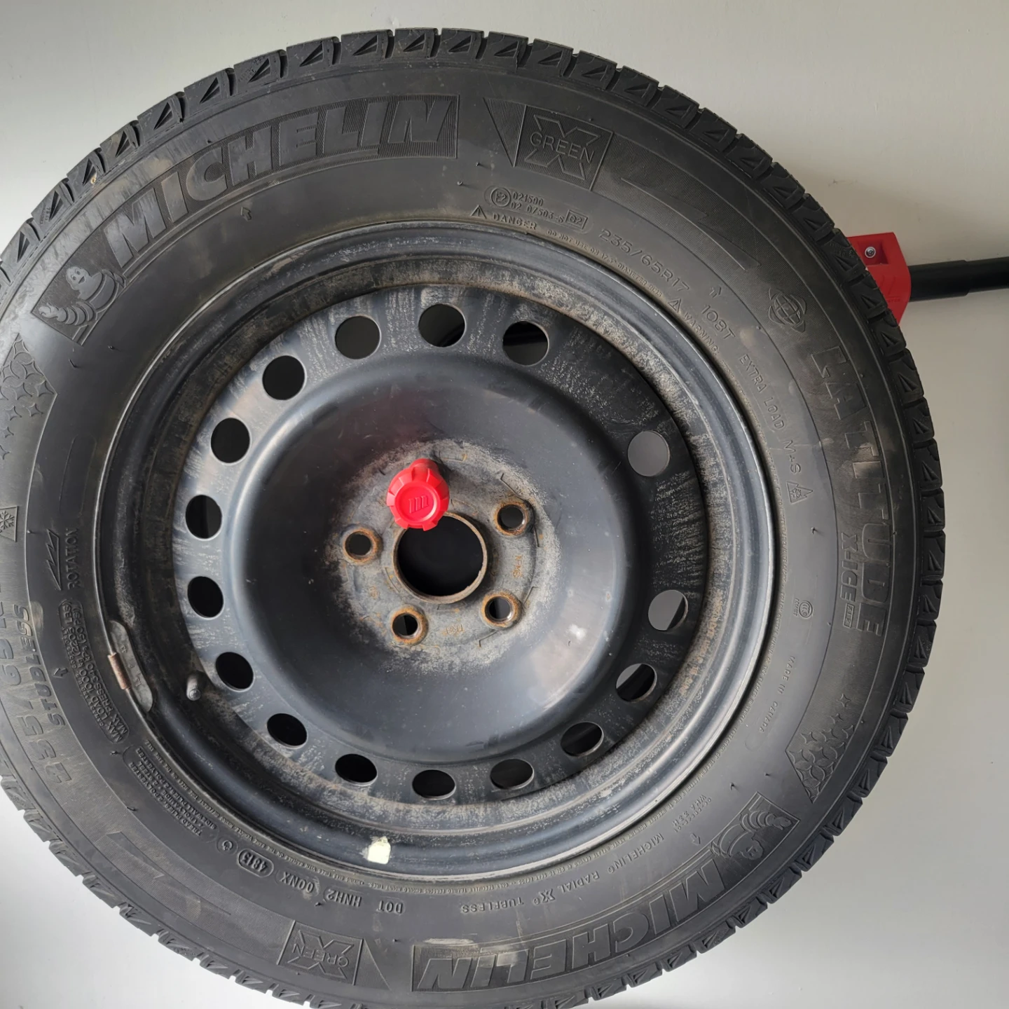 Steel rim and tire, 17-inch