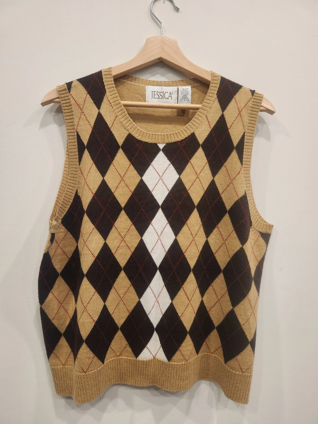 Jessica Argyle Sweater Vest Tan