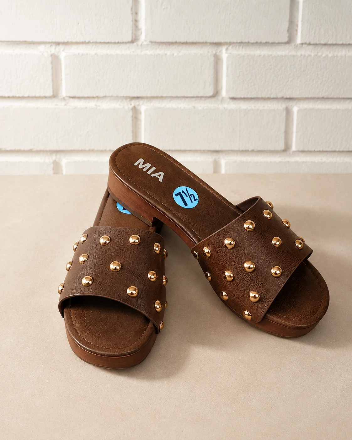 MIA brown studded slides