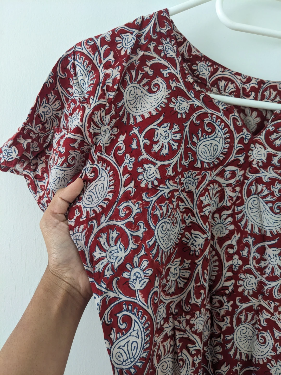 Red and White Block Print Kurta