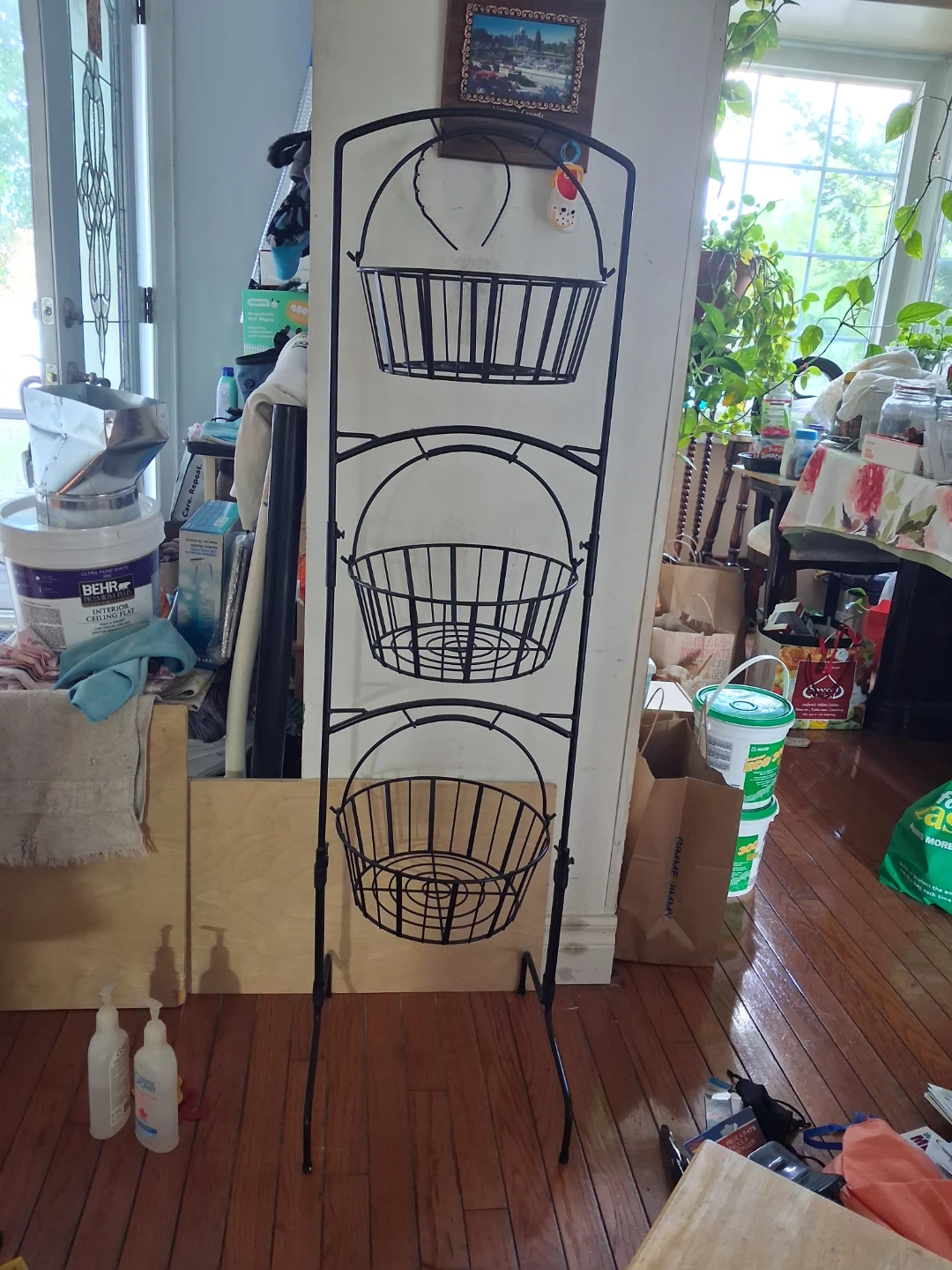 Black Metal Three-Tier Hanging Basket Stand