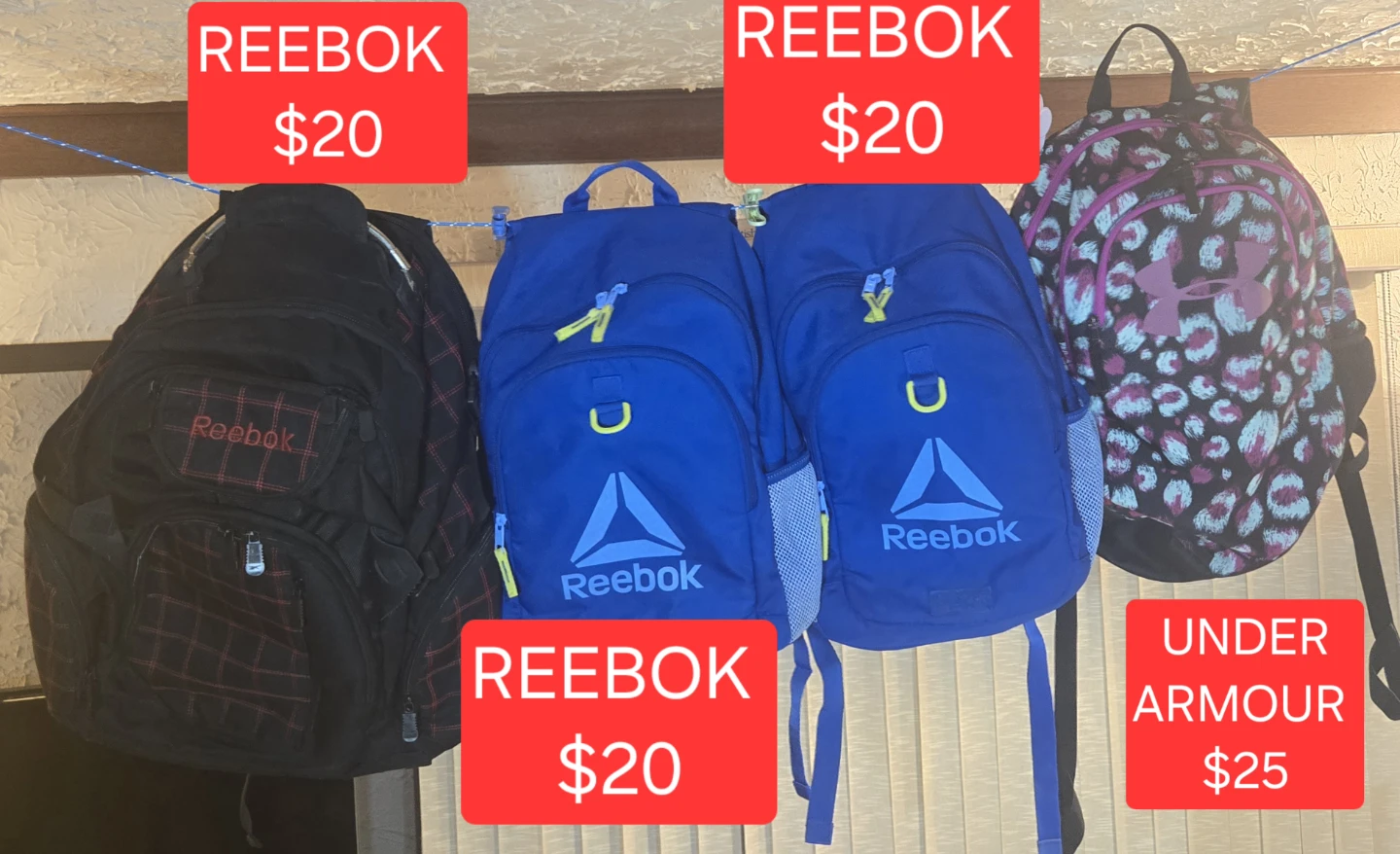 Backpacks - school. UNDER ARMOUR, REEBOK, ROOTS, VANS.  EUC.