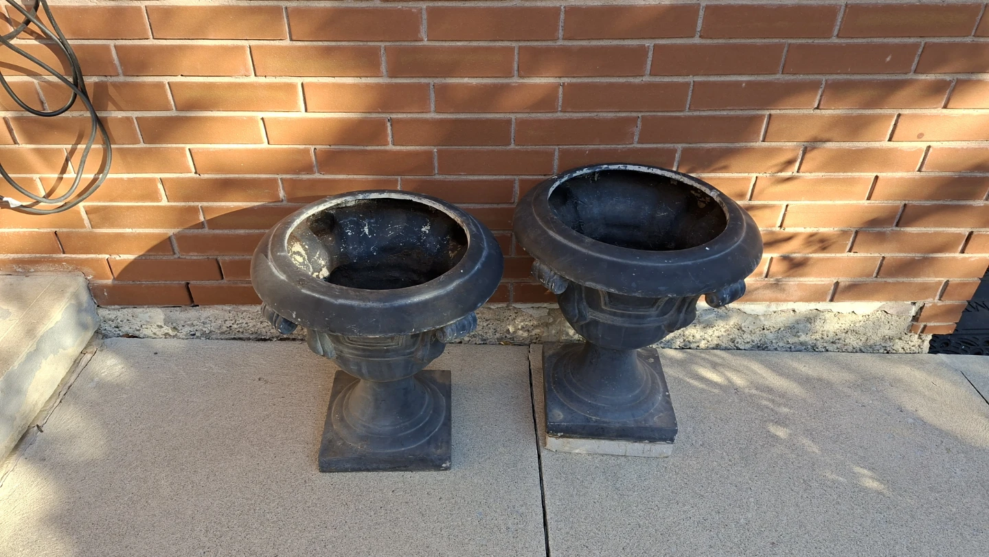 Pair of  fiberglass black urn planters