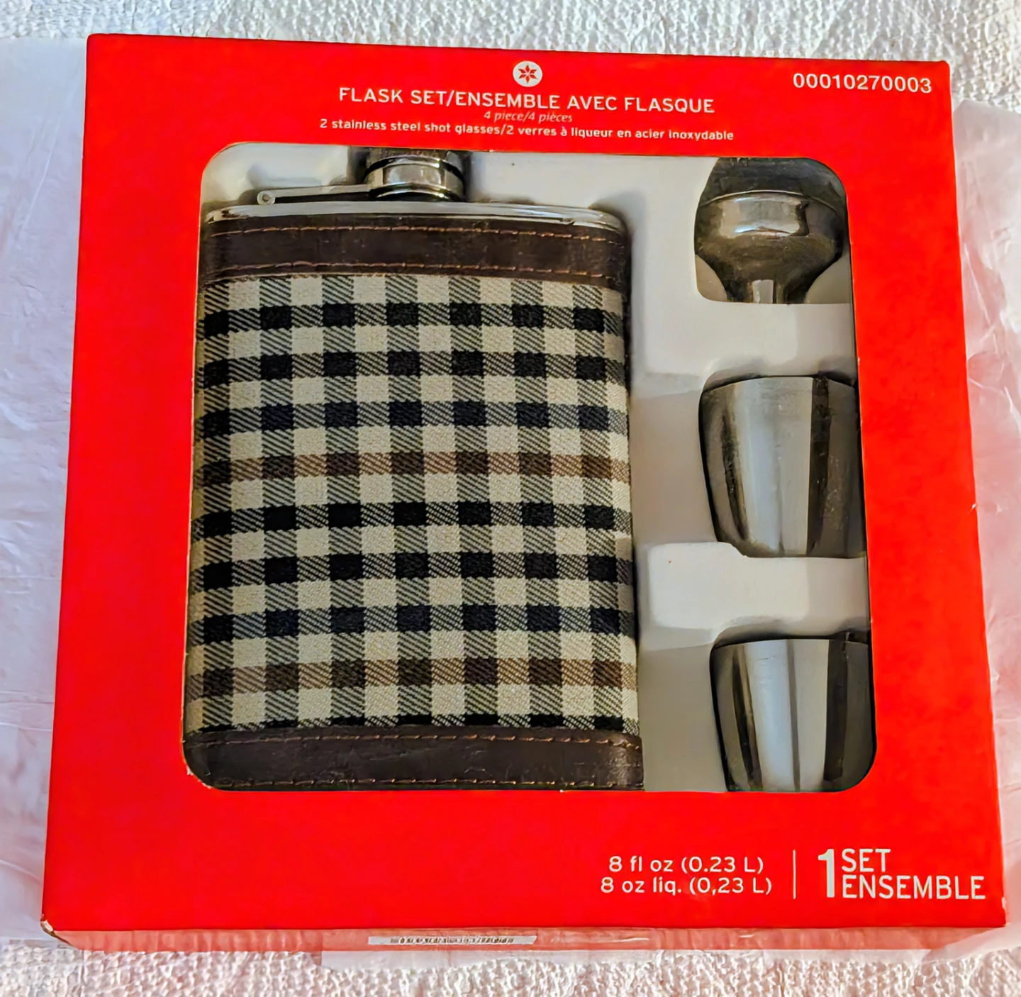 4-Piece Plaid Flask Set - BNIB